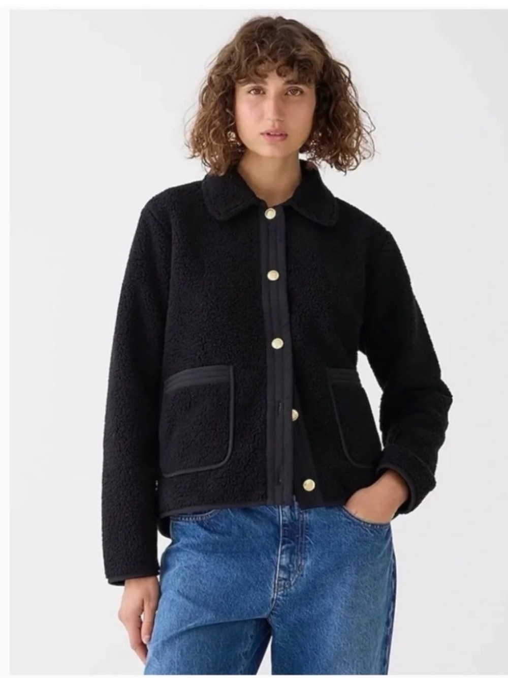 J. Crew Black Sherpa Lady Button Jacket